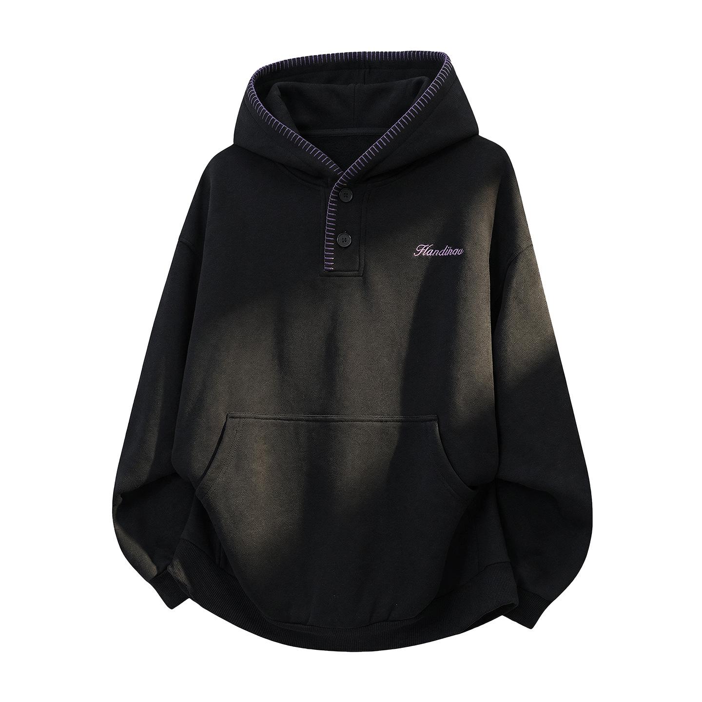 Men s Heavyweight Colorblock Half-Zip Hoodie with Letter Embroidery - Spring Collection XXL чёрный