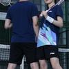Li Ning Badminton Series Lightweight Comfortable Short Sleeve Simple Solid Color Shorts Casual Sports Suit Two Piece Set Unisex Sportswear AATU057-1