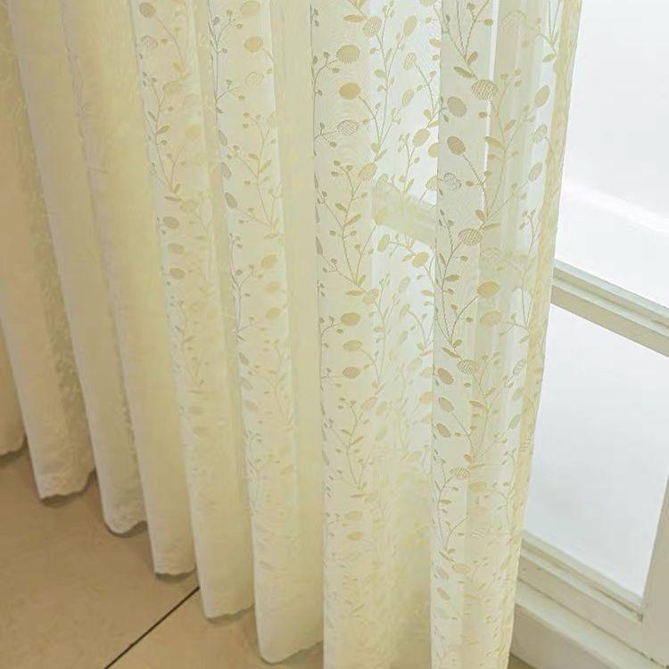 Light Luxury Gauze Curtain Living Room Balcony Curtain Bedroom Window Screen Blackout Pastoral Embroidery Bay Window White Yarn
