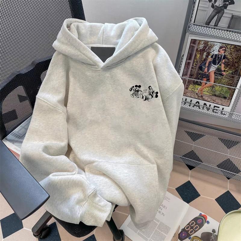 Unisex Retro Letter Print Hooded Sweatshirt Oversized Loose Fit Thick Fleece Lined Casual Pullover