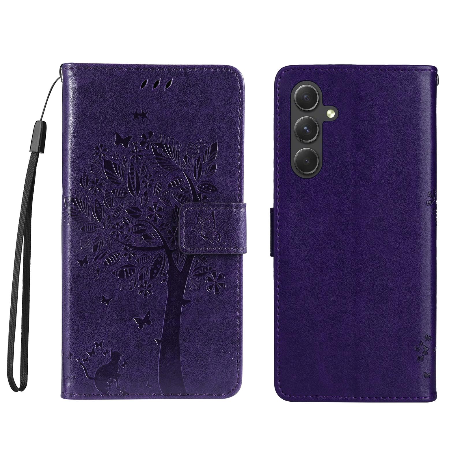 

For Samsung Galaxy A55 5G Phone Case with Stand Cat Tree Pattern Leather Wallet Mobile Cover E