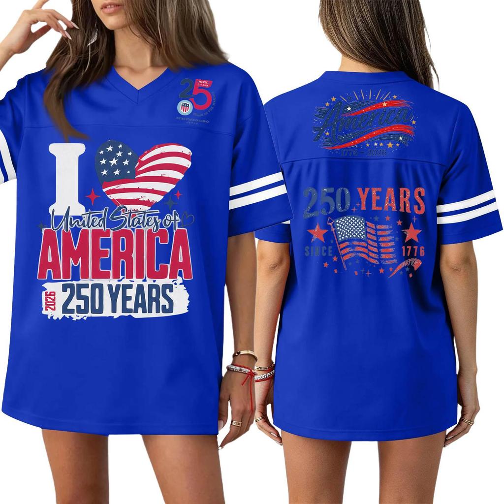 Women's Casual Fashion V-Neck Sports Independence Day Print Short Sleeve Sports T-Shirt Top