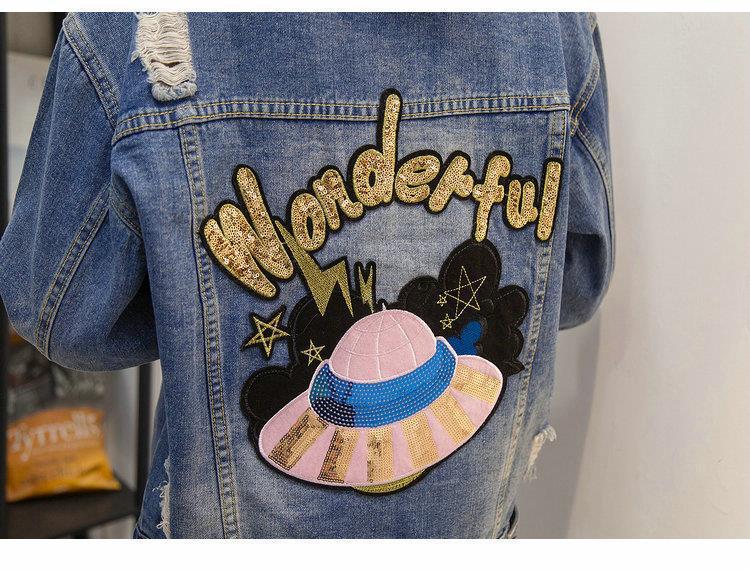 Plus Size Women's Spring/Fall Loose-Fit Denim Jacket – Age-Reducing Style for 200 Jin MM