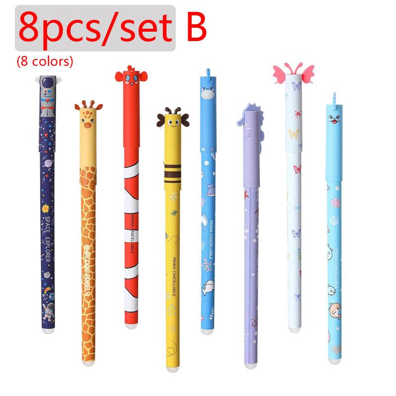 16 Styles Lovely Erasable Gel Pens with Animal Designs 8 colors Erase Ink Cute Refillable Pens for School Class Party Gift
