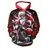 Men'S Santa Claus Motorcycle Hoodie Full Print Christmas Pullover Sweatshirt With Santa Riding Motorcycle Men's Sweatshirt