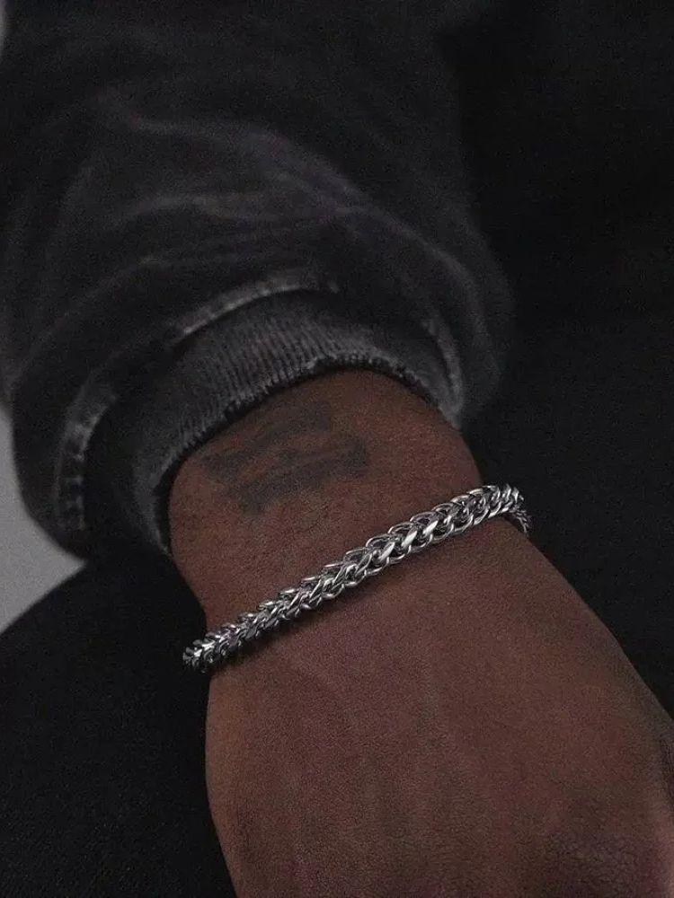 Hip Hop Silver Color Stainless Steel Men Bracelet Retro Metal Braid Thick Chain Bracelet Fashion Women Jewelry Accessories