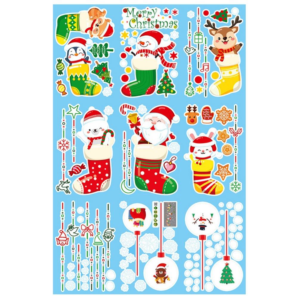9 Sheets Multicolor Christmas Static Stickers 3D Merry Christmas Snowflake Sticker Snowman Reindeer Santa Clause