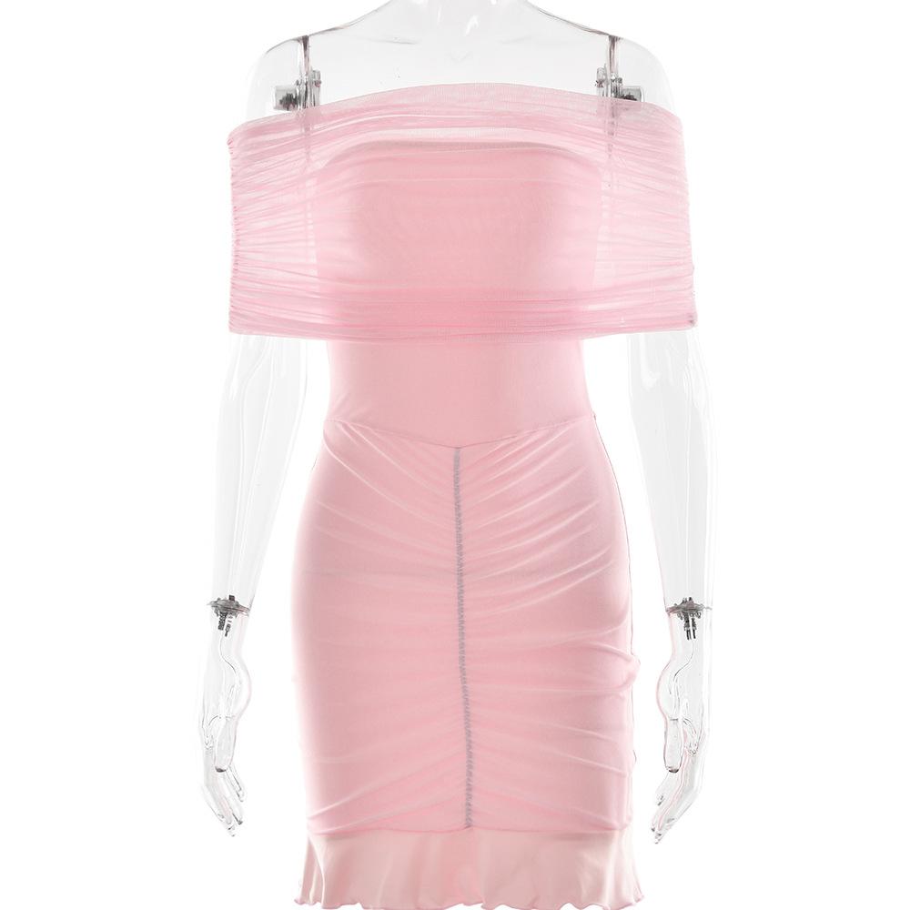 New women's sexy off-the-shoulder dress, European and American sexy tube top slim ruffle hip skirt