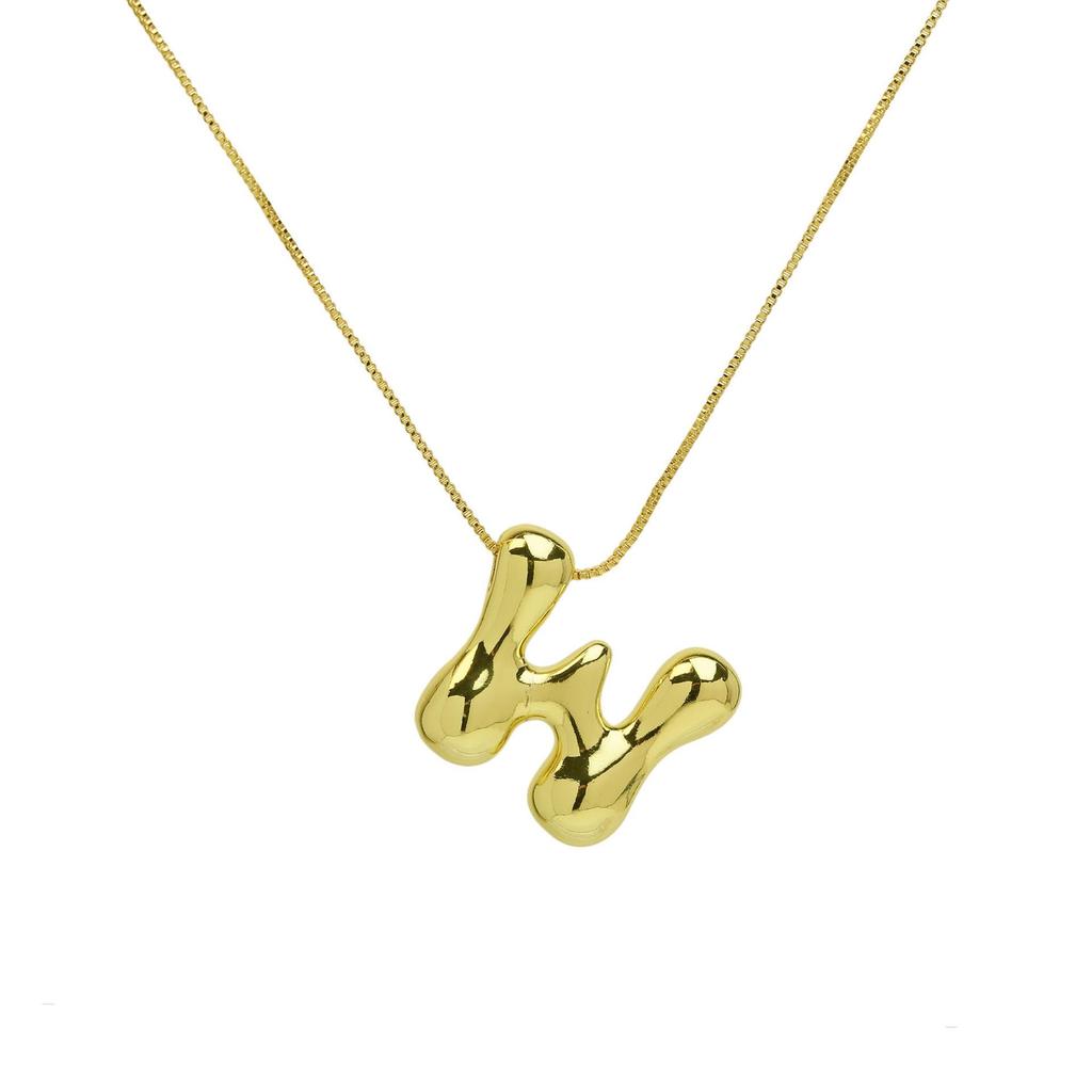 18K Gold Plated Copper Balloon Bubble Chubby Alphabet Pendant Necklace