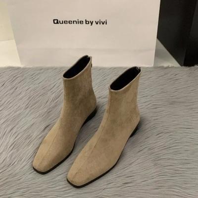 Herbst Neue Damen Wildleder Stiefeletten Top Qualität Frau Reißverschluss hinten Niedrig Absatz Schuhe Damen Elegant Morder Kurze Stiefel