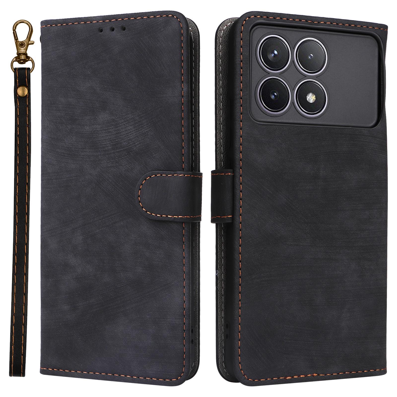 

Кожаный чехол для Xiaomi Poco F6 Pro 5G/Redmi K70 5G/K70 Pro 5G с ремешком, кошелек для телефона с RFID-блокировкой Black