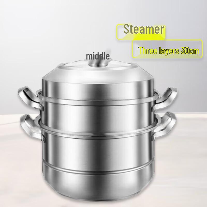 

FATTBAO Thickened 201 Stainless Steel 3-Tier Commercial Steamer Pot