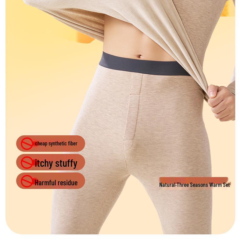 Męski bezszwowy zestaw bielizny antybakteryjnej z podszewką polarową i elastycznym pasem - Czarny (Jesień zima)