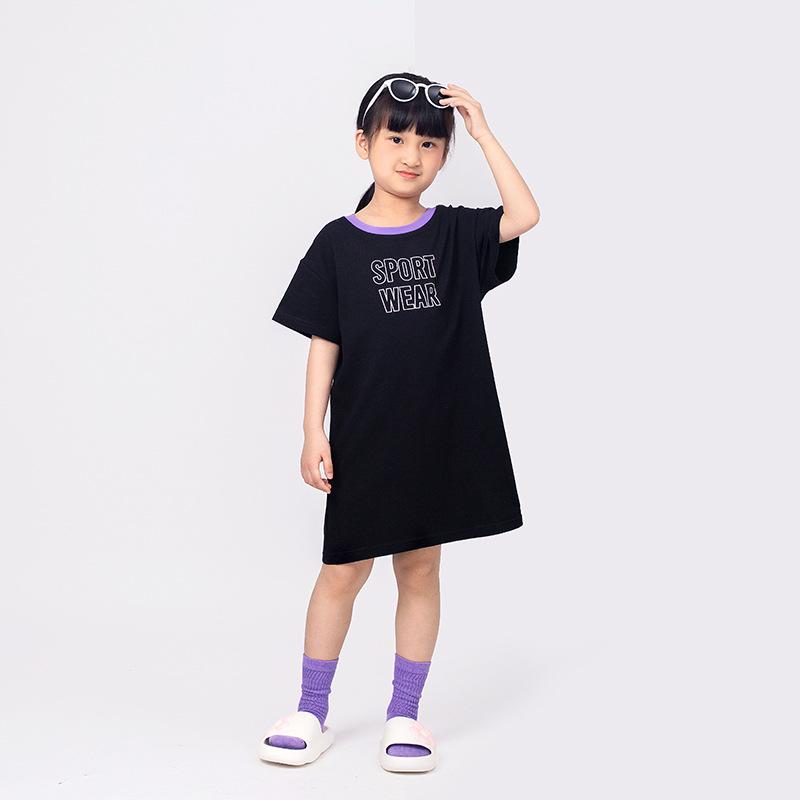 Summer Korean Style Girls' Fashion Printed Breathable Dress with Long/Short Sleeves
