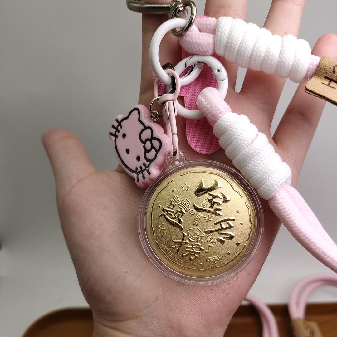 Pure Gold 999 Princess Keychain - Success in Exams Pink Charm Gold Foil Imitation