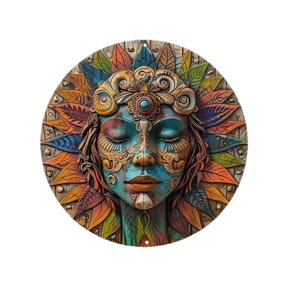 Unique African Mask Circular Aluminum Sign Wall Decor Art Painting Wreath Suitable for Home Caf É Bar Office Party Decoratio