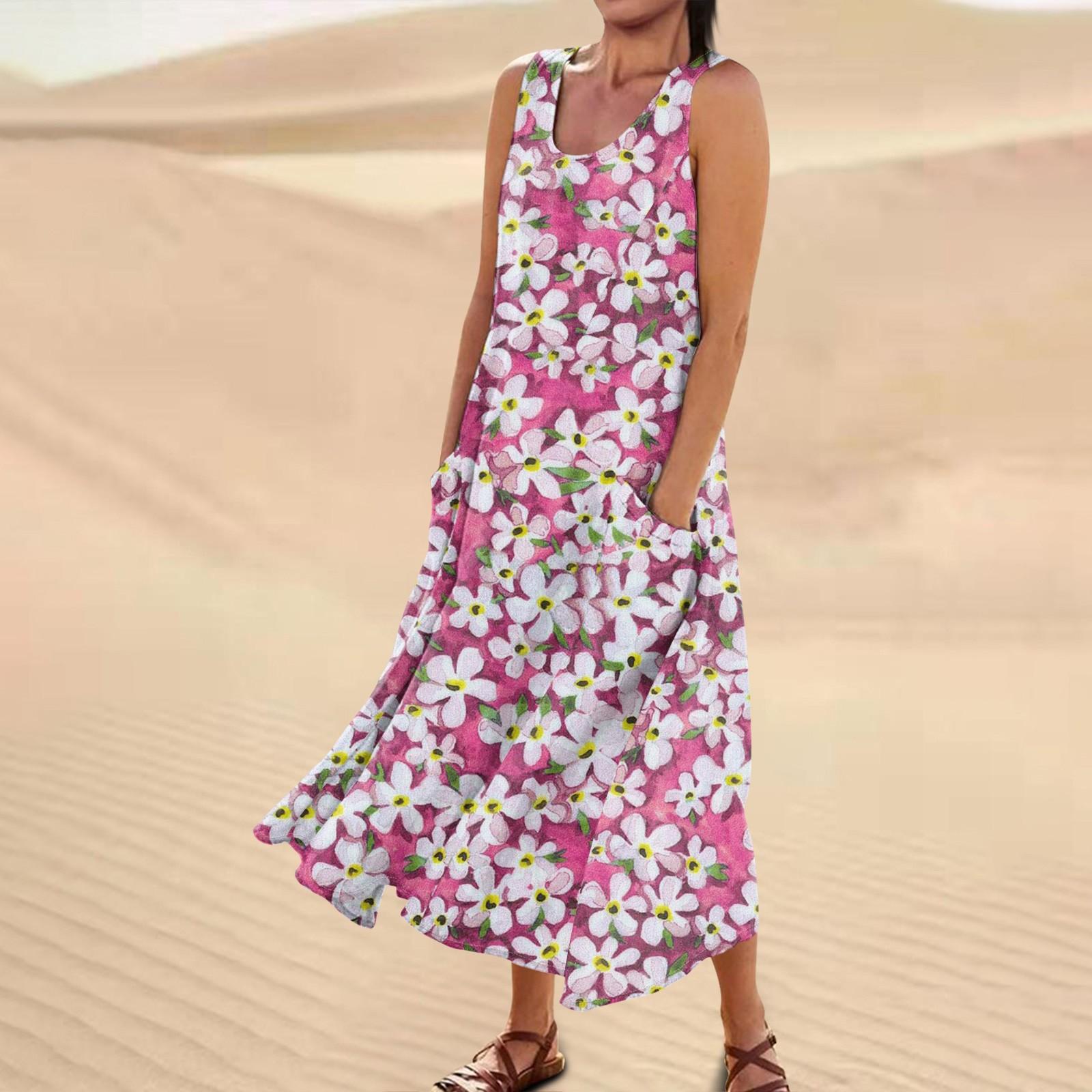 

Женское повседневное удобное хлопковое карманное платье без рукавов с цветочным принтом XXXXXL