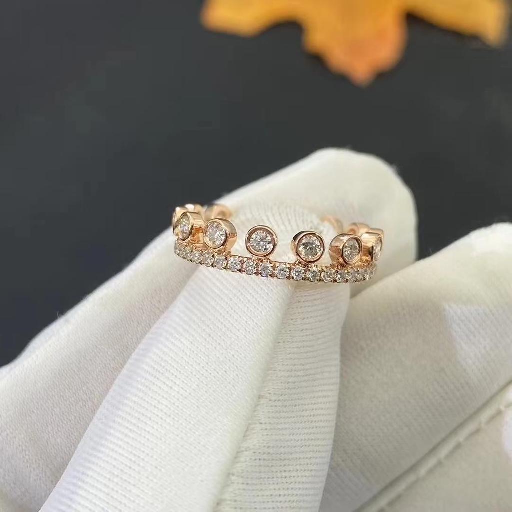 V Gold Dewdrop Ring: Women's 18K Rose Gold with Luxury Hollow Design and Full Diamonds, Non-Fading