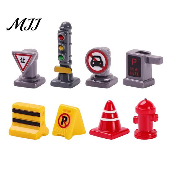 Miniature Building Accessories 8Pcs Mini Traffic Sign Figurines, Simulation Street Barrier Ornaments, Tiny DIY Scene Construction Kits Light,