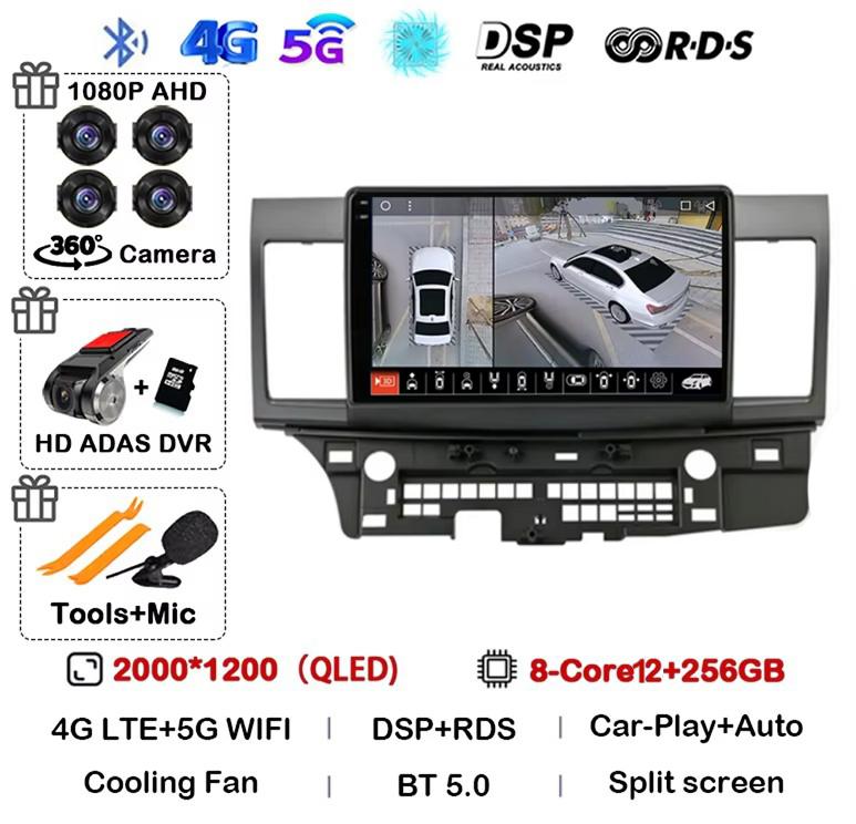 Android 14 Carplay Auto Car Radio For Mitsubishi Lancer 10 CY 2007-2017 Multimedia Video Player WIFI+4G GPS Stereo Head Unit DSP