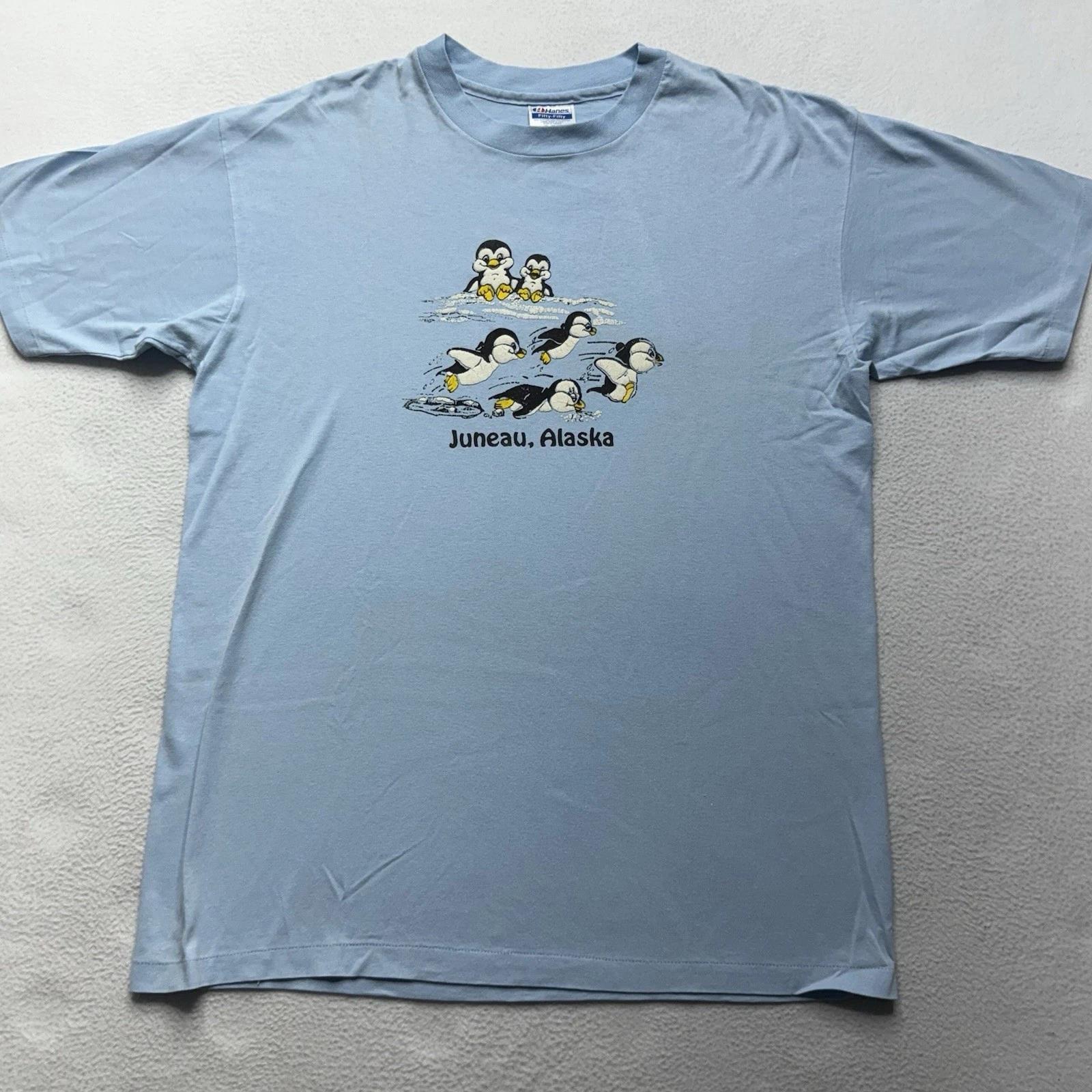 Vintage 90s Alaska Penguins Graphic T-Shirt Eskimo Igloo Single Stitch Sz L 4XL