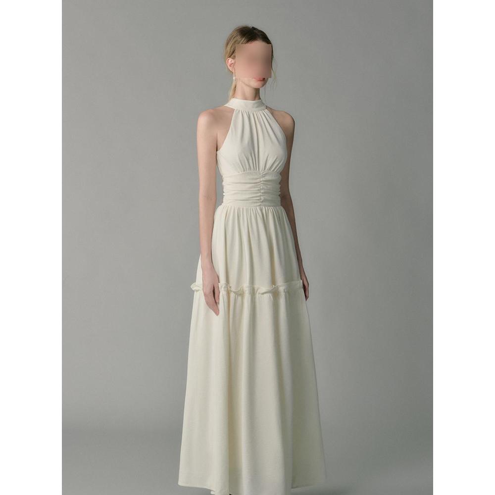 

Французский темперамент длинное платье без рукавов с бретелями на шее детское летнее новое стиль морского отдыха талия и стройнящее XL- (recommended 110-60kg)