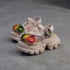 Johnature Retro Flower Peep Toe Platform Sandals Breathable Genuine Leather Versatile Women's Shoes