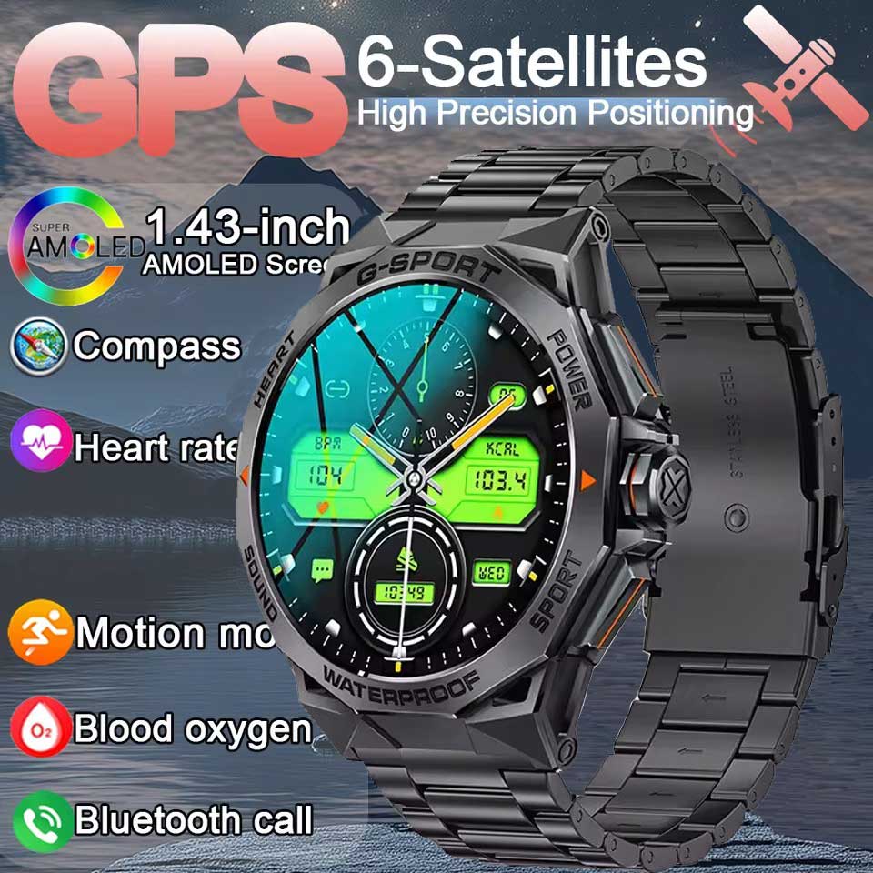 Men Outdoors Sports 1.43" AMOLED Screen Smartwatch Blue Tooth Call Heart Rate Health Monitoring Smart Watches Waterproof Women