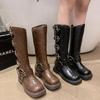 Fashion Platform Combat Boots Zip Chuny Heel Buckle Vintage Fashion Casual Luxury Designer Western Mid Calf Boots Shoes Woman