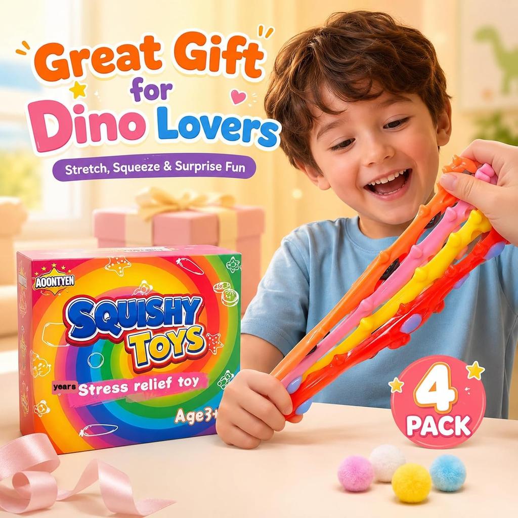 4-Pack Dinosaur Squishy Toys for Kids & Adults