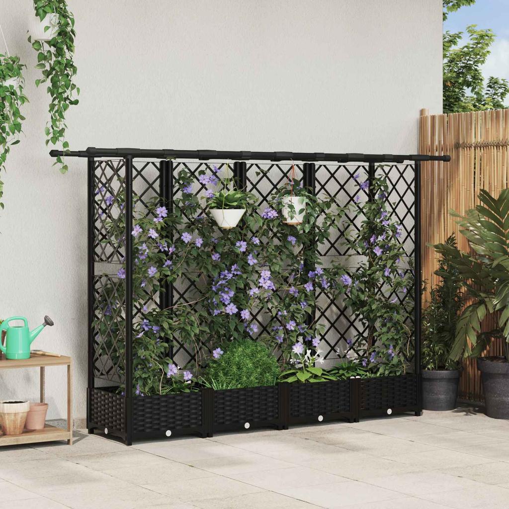 Elevated Planter with Trellis and Hanging Roof Black 202.5 X 40 X 123 Cm PP