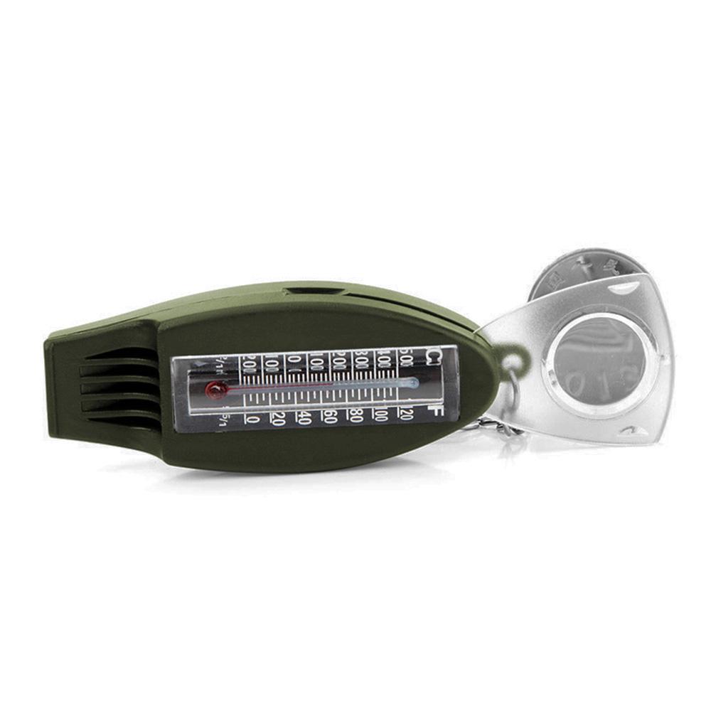 Multifunction 4 in 1 Safety Whistle Compass Thermometer Magnifier with Keychain Outdoor Travel Emergency Survival Kits