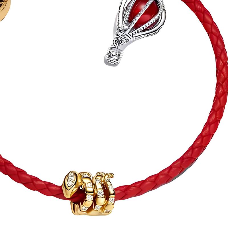 Pandora Hot Air Balloon Charm Snake Charm Decoration Bracelet Women's Red ZT3089
