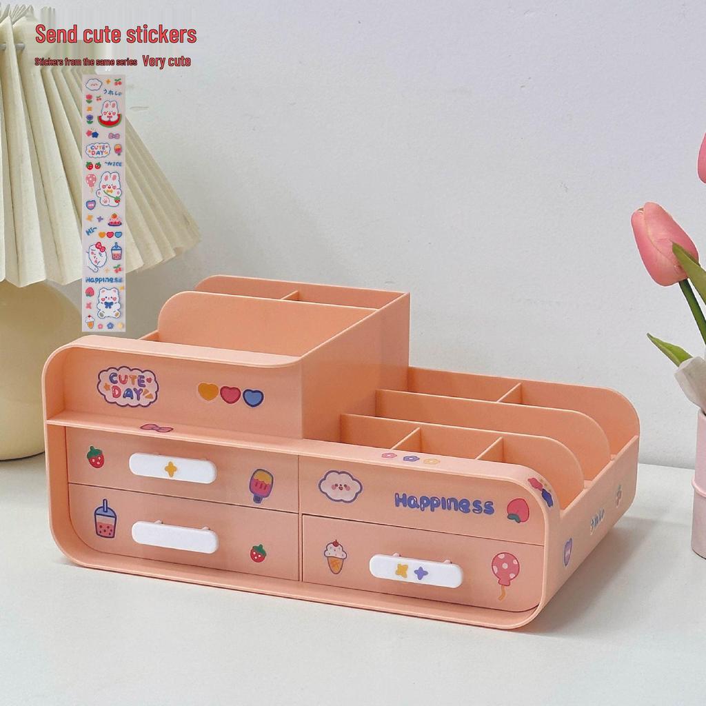 Pudełko z organizerem kosmetyków: Pyłoszczelny organizer na kosmetyki i produkty do pielęgnacji na biurko - Mieści maseczki, pomadki, pędzle i więcej