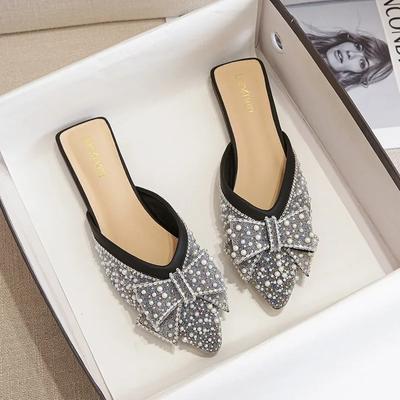 Fashion Fashion Large Size Slippers for Women Summer New Pointed Toe Flat Sole Bowknot Slippers Womens Shoes Zapatos De Mujer 2024