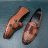 Retro New Men Knit Pattern Patent Leather Casual Monk Strap Shoes Luxury Designer Male Formal Wedding Dress Homecoming Footwear