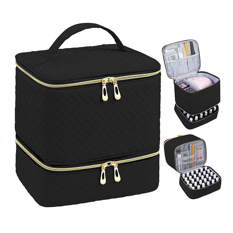 Portable Double Layer Makeup Bag With High Capacity For Travel And Storage