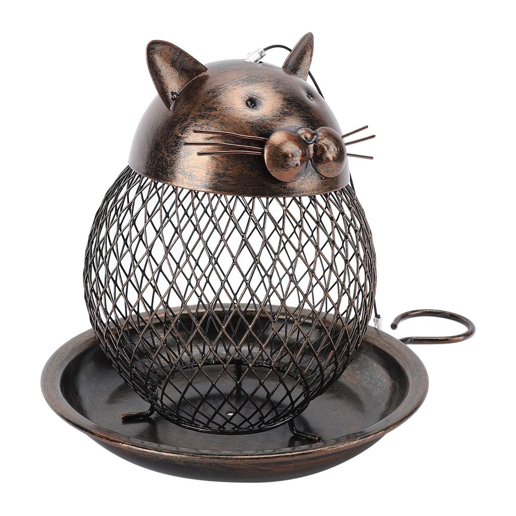 Hanging Bird Feeder for Outdoor Iron Squirrel Proof Retro Cat Shaped Metal Mesh Wild Bird Feeder for Garden Decor