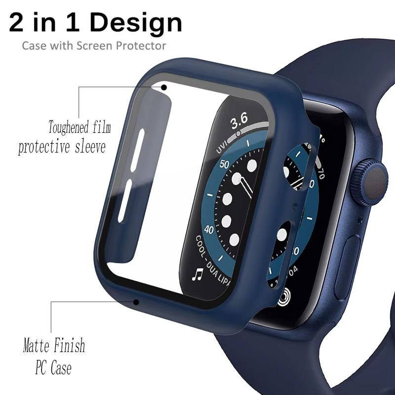 PC Case+Tempered Screen Protector For Apple Watch Ultra 3-1 11 10 46/42mm Integrated Hard Shell iWatch 9 8 7 6 5 4 SE 45mm 44mm