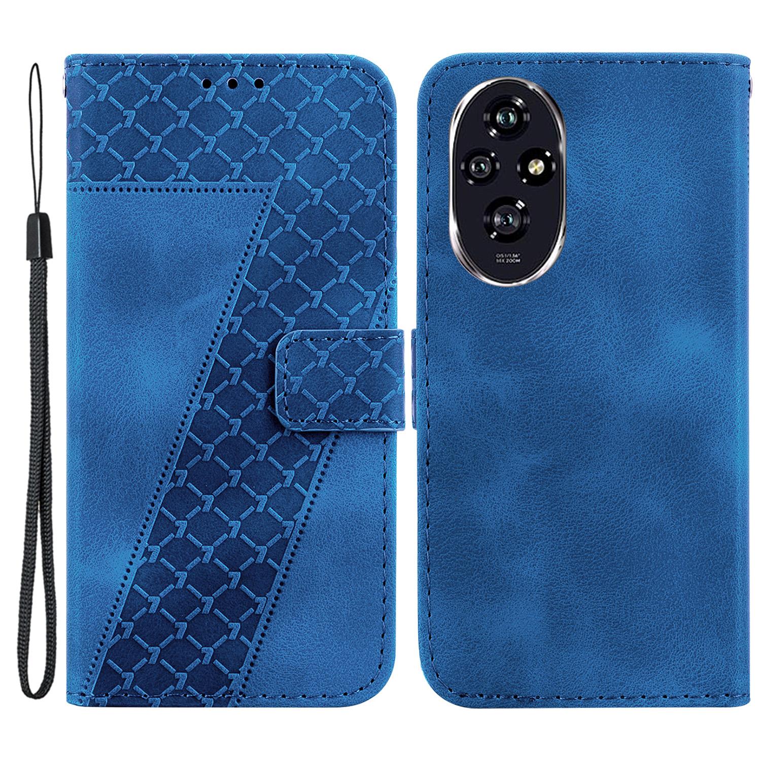 

For Honor 200 5G Stand Case Pattern Imprint Leather Wallet Phone Cover with Strap Dark Blue
