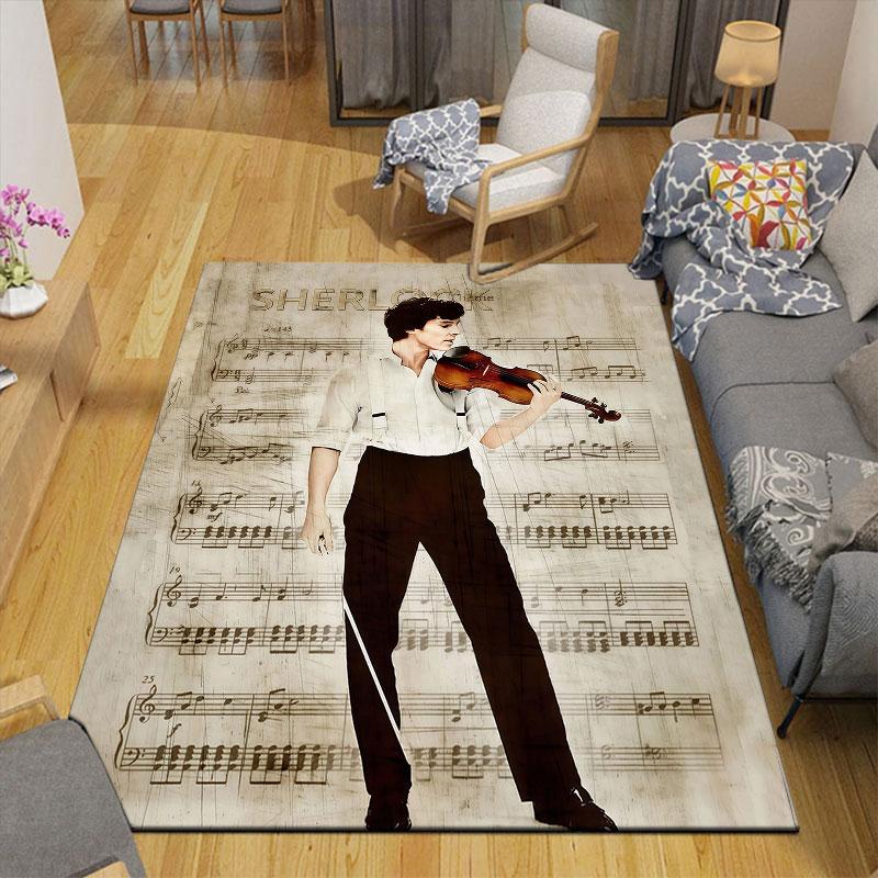Sherlock Holmes Flannel Printed Carpet, Home Sofa Decoration for Living Room & Bedroom, Non‑Slip Play Flannel Floor Mat for Game Room
