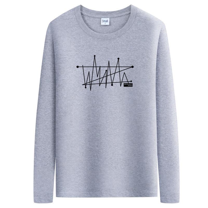 Men's Long-Sleeve Printed Round Neck White Casual Shirt for Spring and Autumn