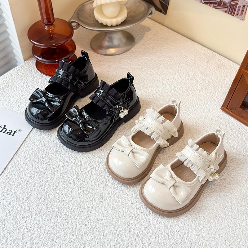 Korean-style shiny leather girls' shoes with double bows, princess shoes for autumn2026New style women's loafers, versatile and stylish