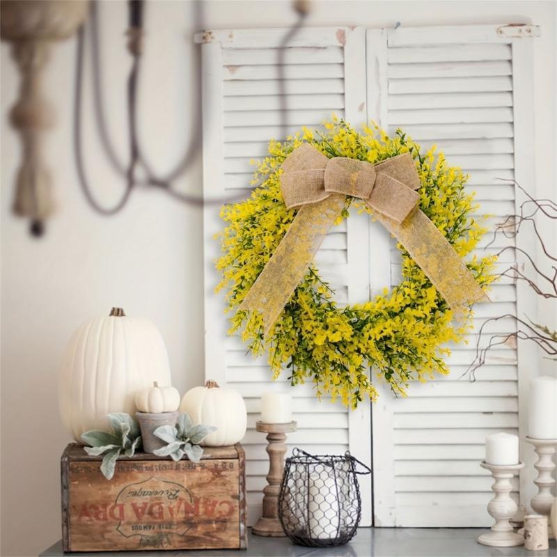 Artificial Yellow Leaf Wreath for Front Door Farmhouses Wedding Holiday Decorations, Front Door Wreath Spring Wreath