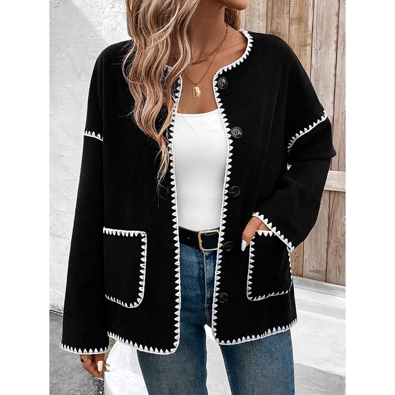 New Autumn and Winter Women's Loose Color Matching Polar Fleece Jacket for Women Knitted Cardigan