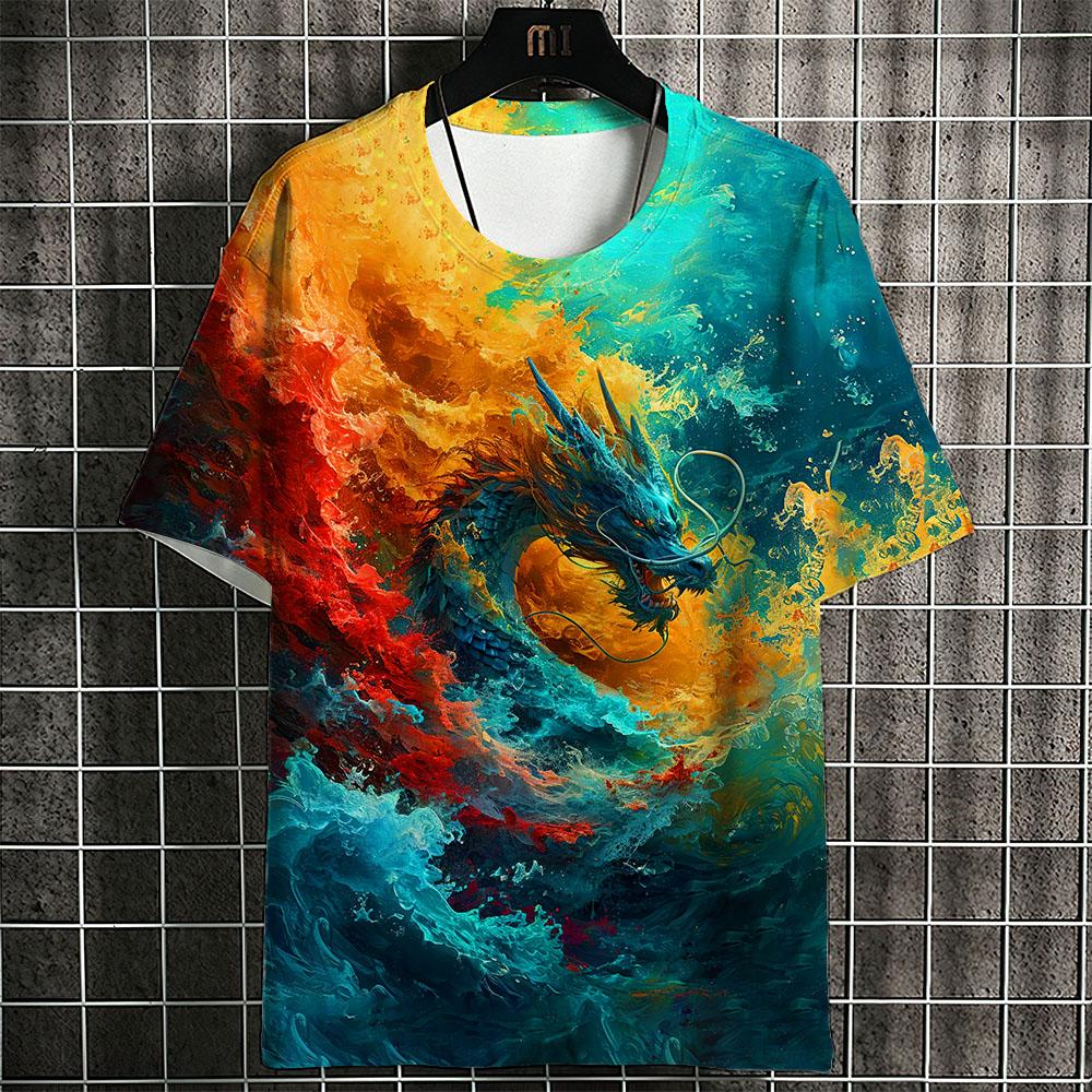 

Летняя красивая футболка для мужчин, китайский дракон, 3d принт, одежда Harajuku, повседневные топы с короткими рукавами, мужская футболка большого размера XS