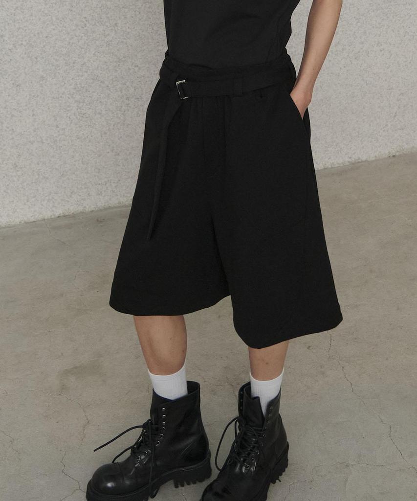 SENTAIR Belted Bermuda Wide Pants_Black