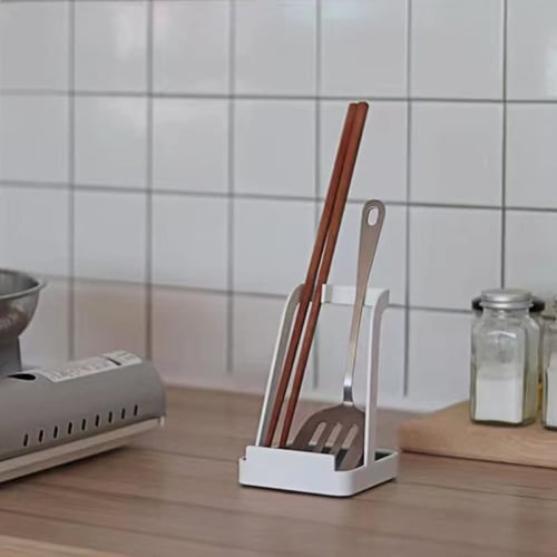 Liebbon Ladle Lid Rest Stand | Fits Pot Lids, Chopsticks, Knives, and Rice Paddles | Includes Draining Tray, Multi-Function Utensil Stand (White)