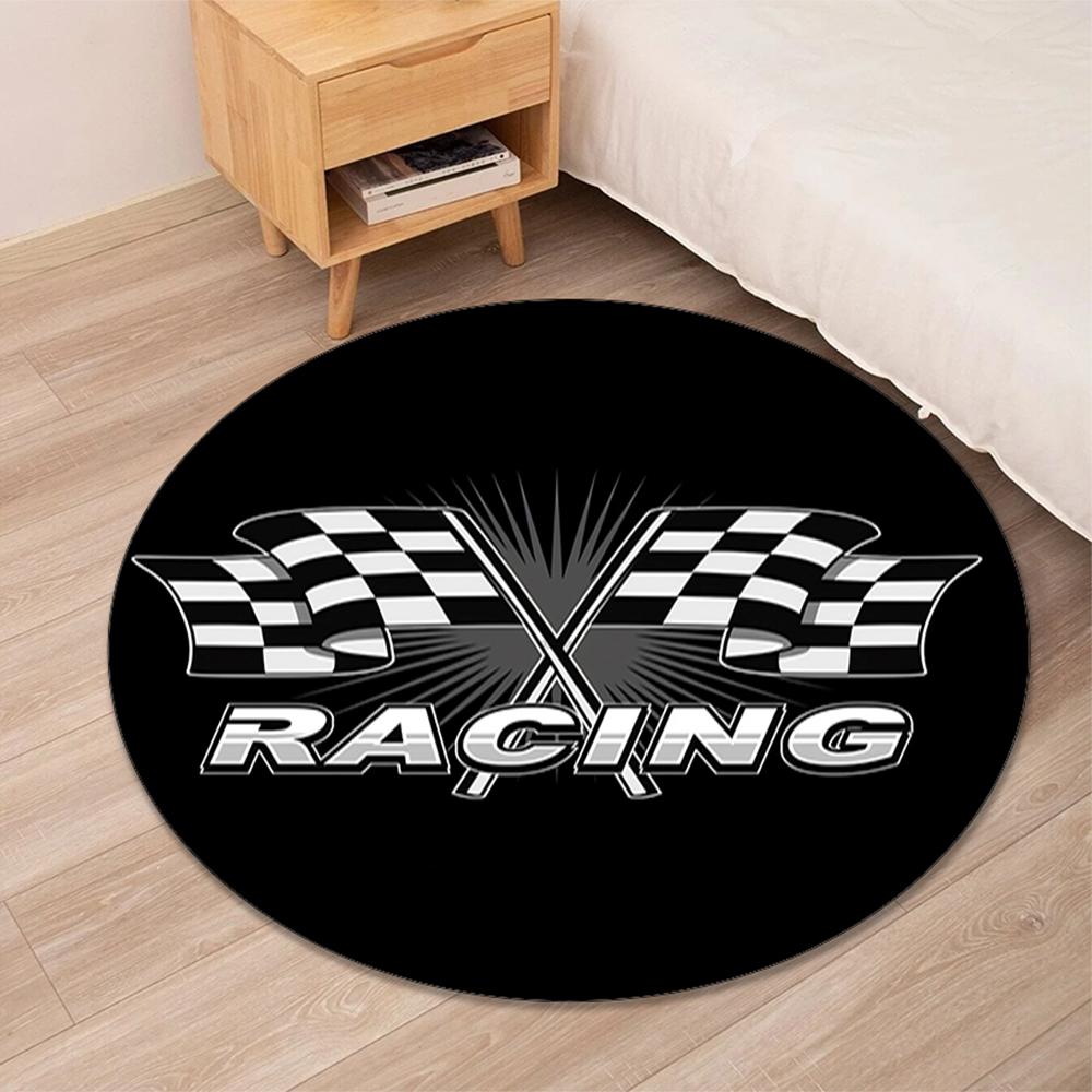 Racing Printed Round Rug Carpet Chair Rug Area Rug Entryway Doormats,for Office Chair Living Room Bedroom Kitchen Room.