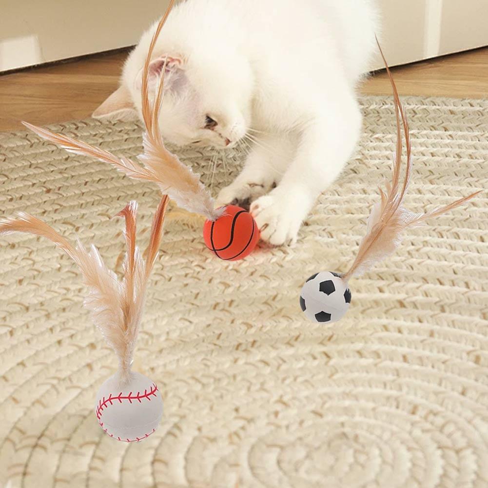 1/3Pcs New Cat Interactive Ball Toys Bouncy Balls with Feathers Indoor Cat Game Toy Feather Cat Training Catcher Pet Toy